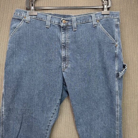 Wrangler Mens Size 44x32 Blue Denim Carpenter Jeans Relaxed Fit Workwear - Picture 7 of 8
